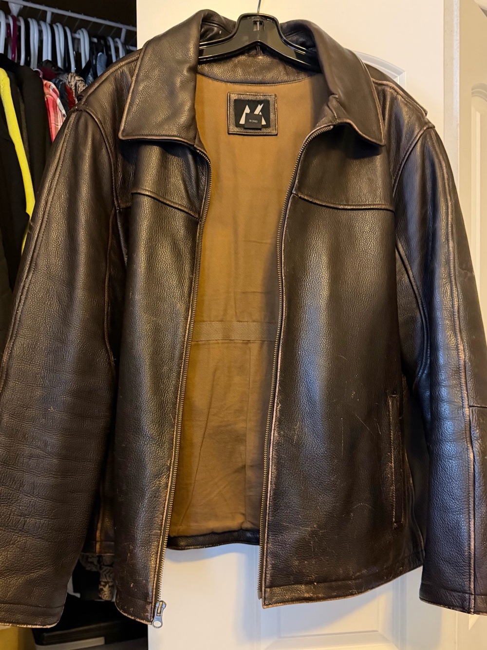 Men's Brown Leather Zip-Front Jacket